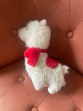 Plush White Llama Small Pet Toy with Red Saddle 9”